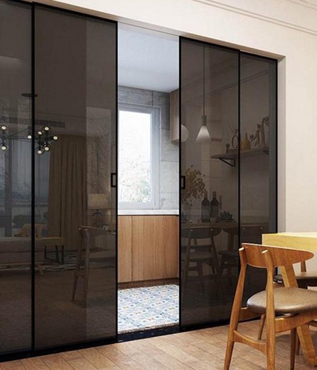 台南鋁框玻璃門客製格紋 - 臥室隱私隔間